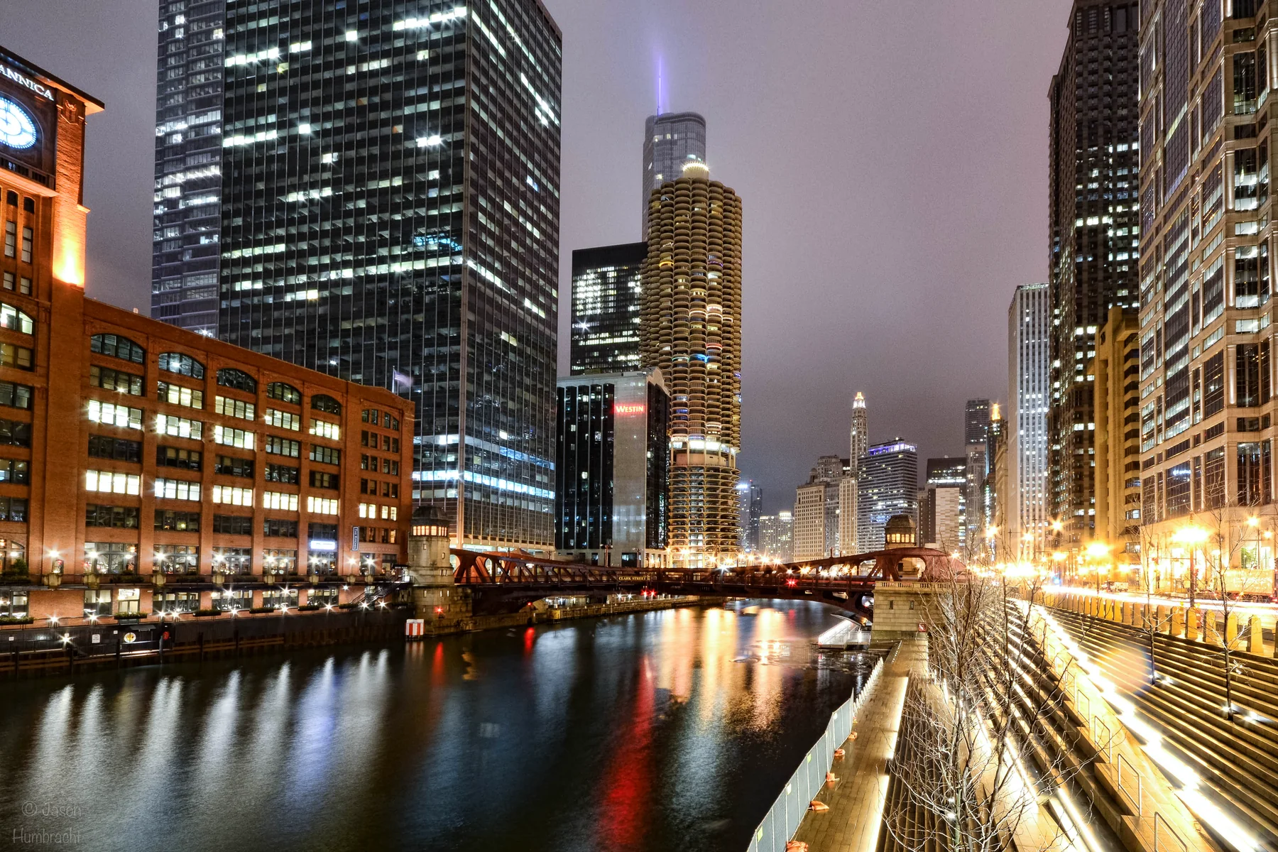 Clark Street bridge at night