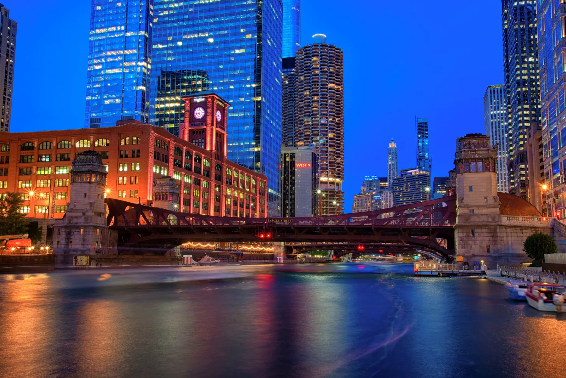 LaSalle Street bridge at blue hour