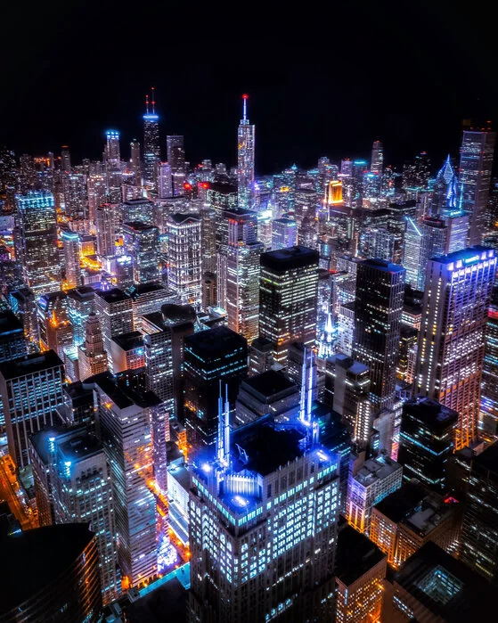 The Chicago Loop from above at night
