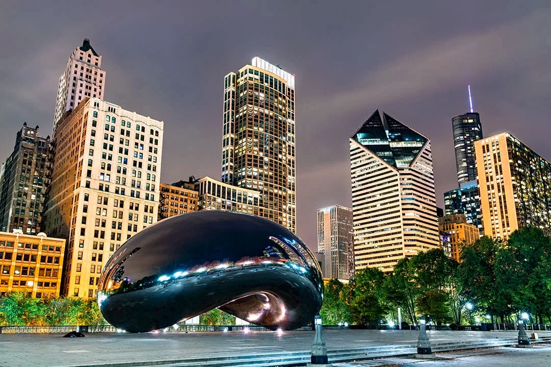 Cloud Gate in Millennium Park at night