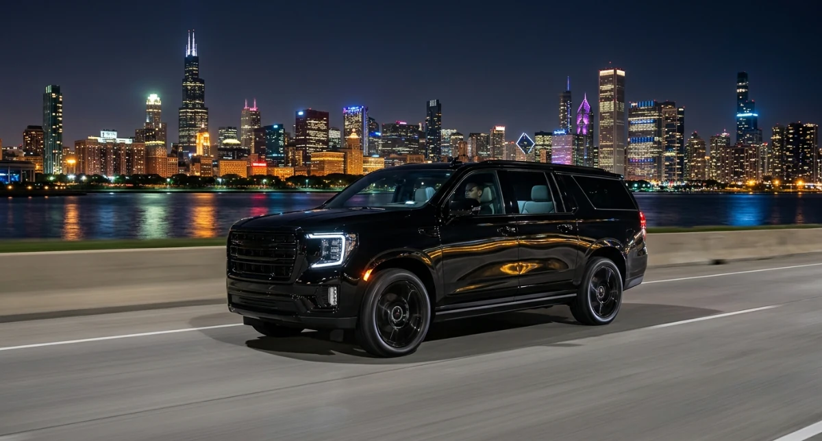 Black GMC Yukon XL, shown without a chauffeur
