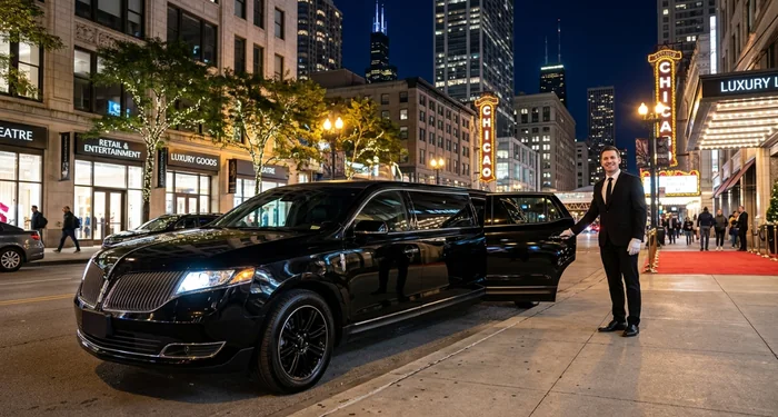 Professional chauffeur with the Lincoln Stretch Limousine in Chicago